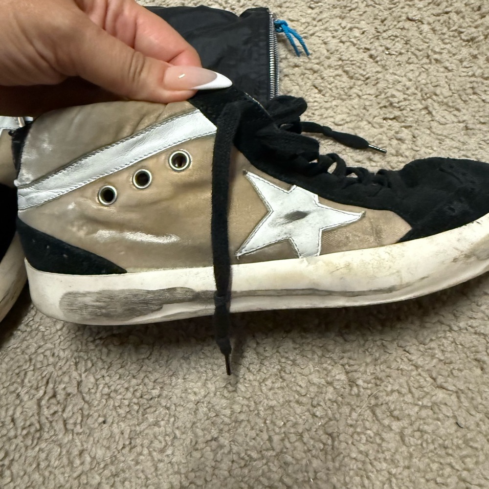 Golden Goose women’s Sneakers in Black and Cream velour high tops size 9
